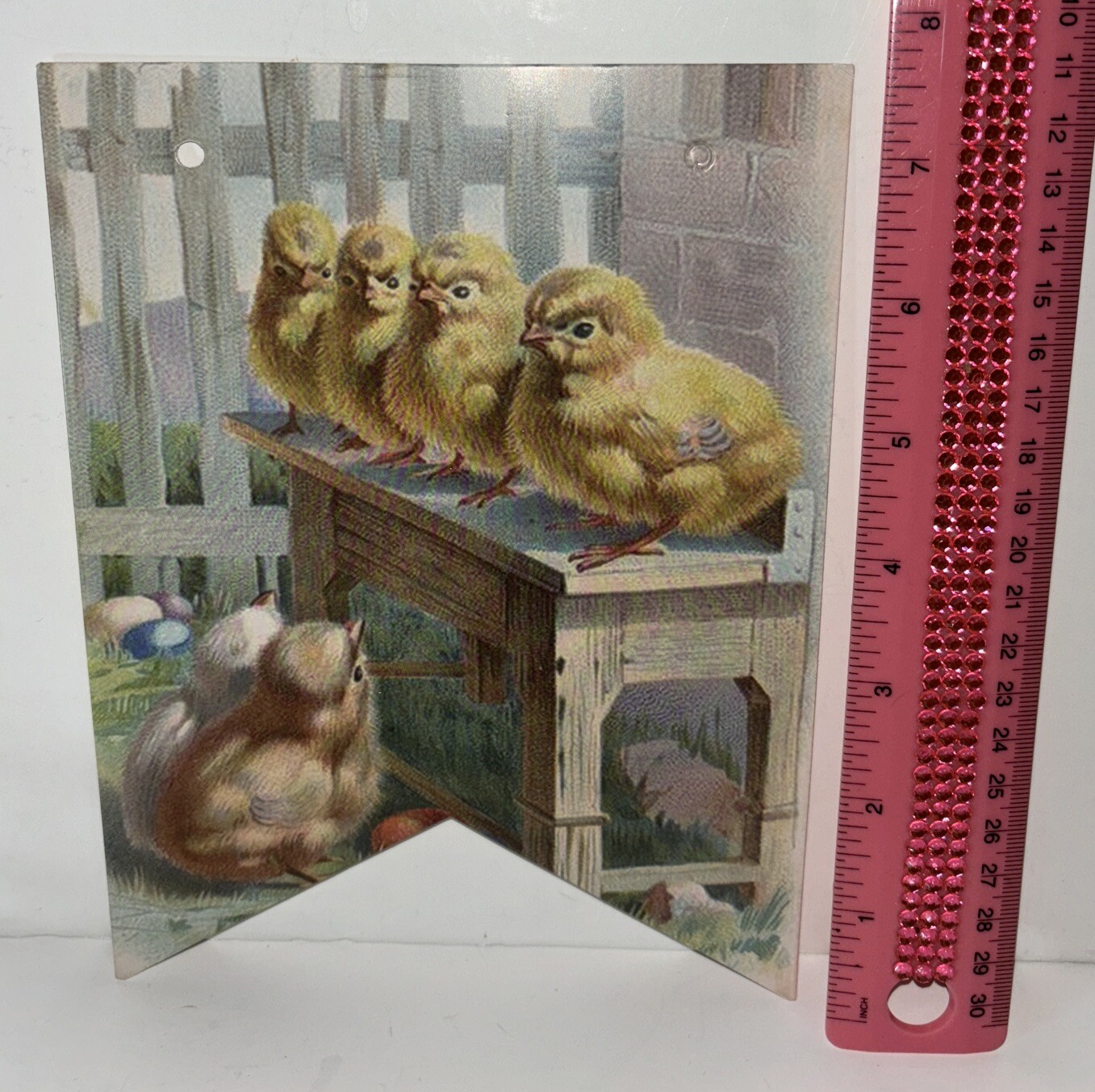 Easter Decor VINTAGE STYLE Die Cut Cardboard 5.5. X 7.5 Flag Style Wall Decor