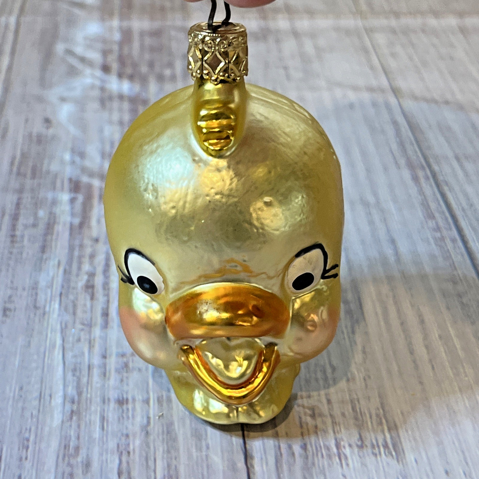 Vtg Blown Inge Glas Glass Yellow Bird Tweedy Head Christmas Ornament Germany 4