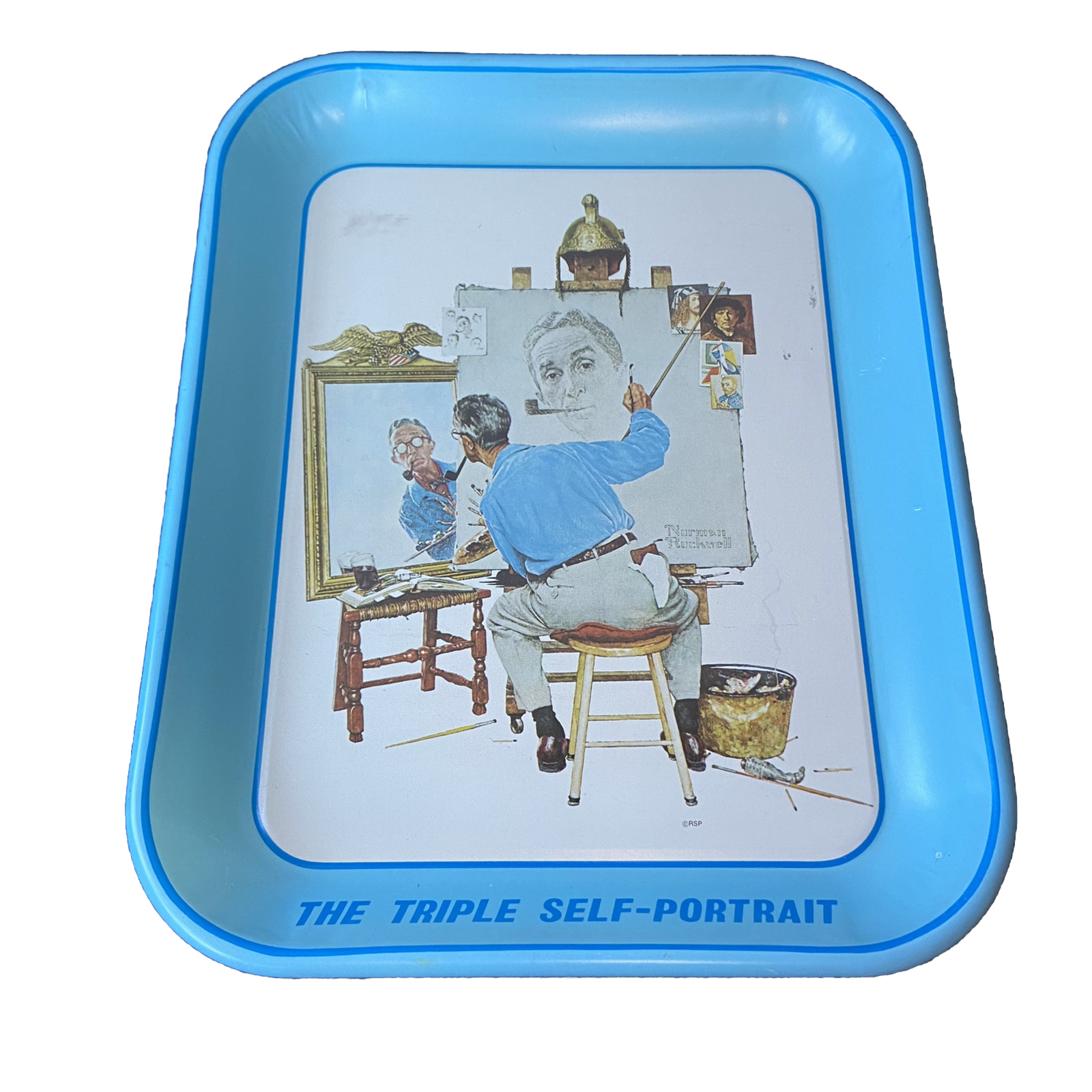 Norman Rockwell Self Portrait Tray Vtg Triple River Shore Collector Norman Rockwell Self Portrait Tray Vtg Triple River Shore Collector