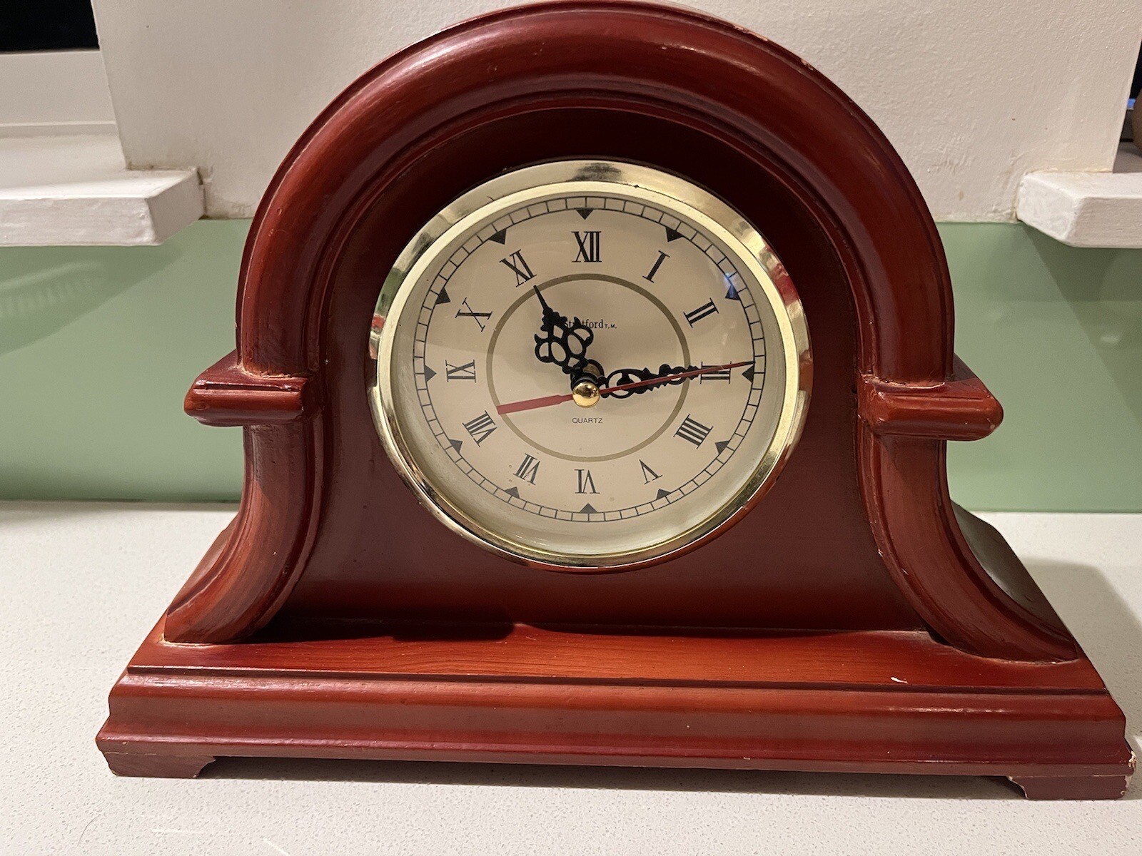 Vtg Stratford Mantle Clock Mantel Gun Stock Wood Quartz Movement - RARE