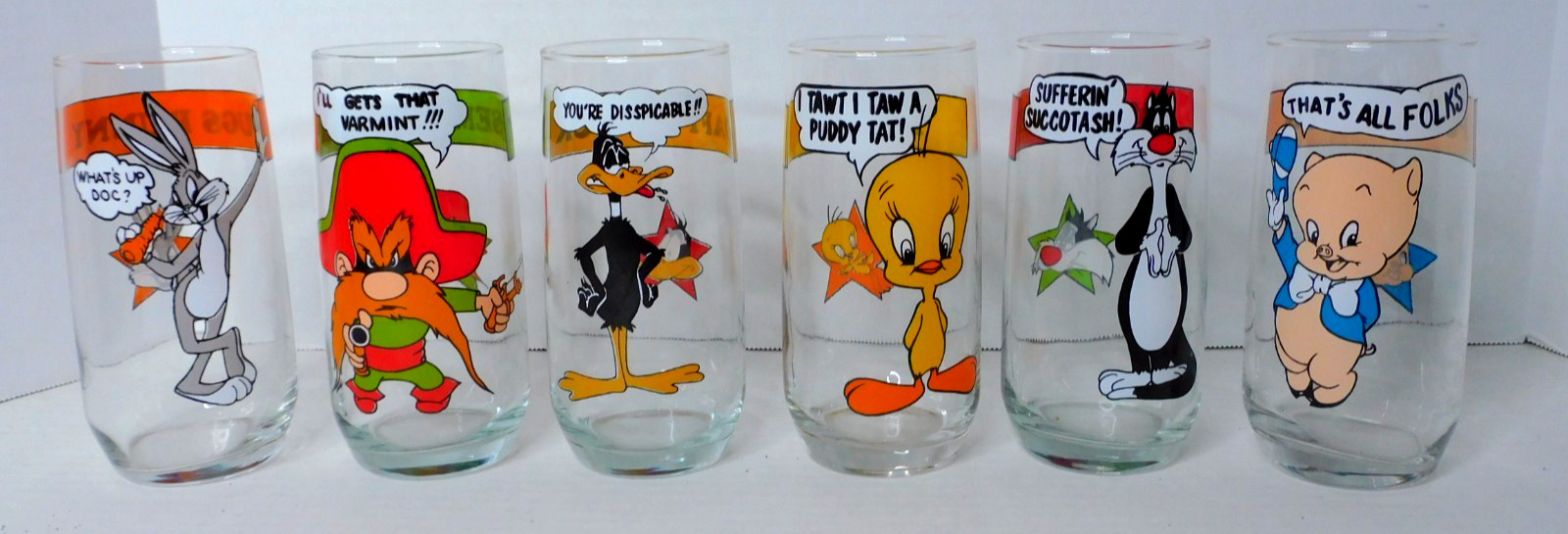 Vintage Looney Tunes Arby Collector Series - Set of 6 Glasses - Excellent - New