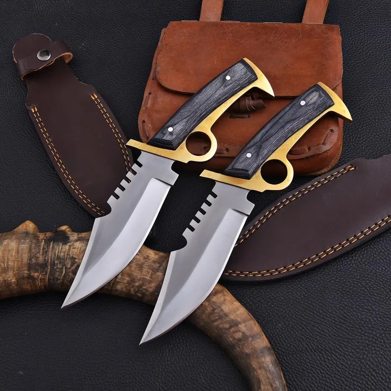 2 Pcs Set Custom Handmade Tracker Bowie Knife Fixed Blade Hunting Knife Sheath 2 Pcs Set Custom Handmade Tracker Bowie Knife Fixed Blade Hunting Knife Sheath