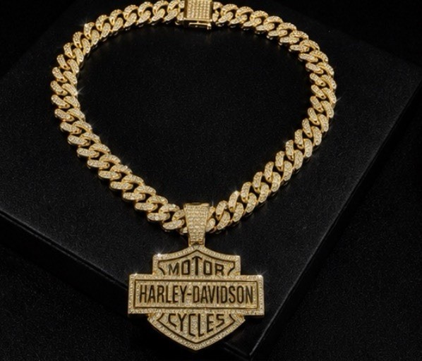 Harley Davidson Gold Bling Pendant & 24 Harley Davidson Gold Bling Pendant & 24