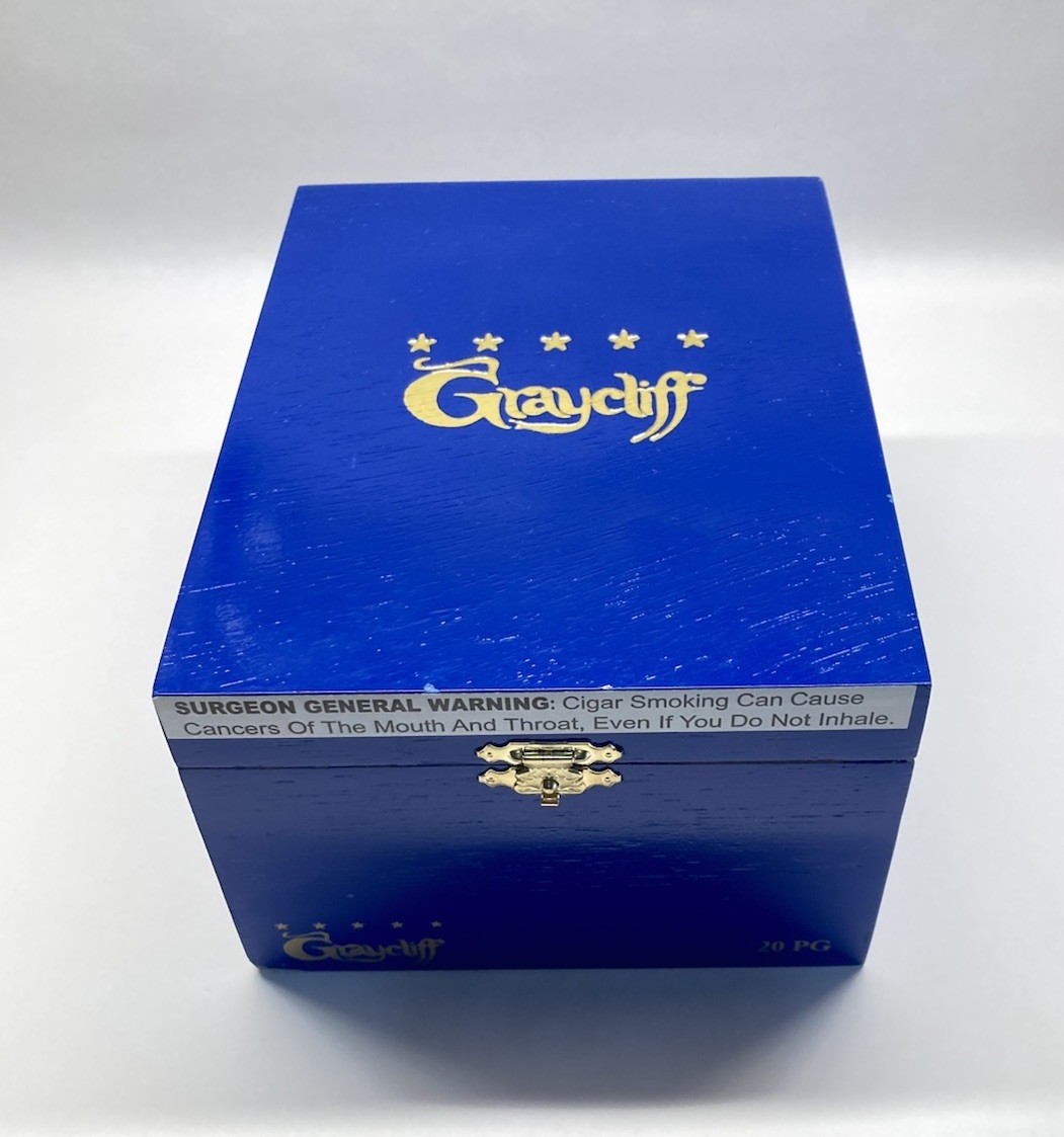 Graycliff Empty Wooden Cigar Box Blue Cube Shaped Golden Letters