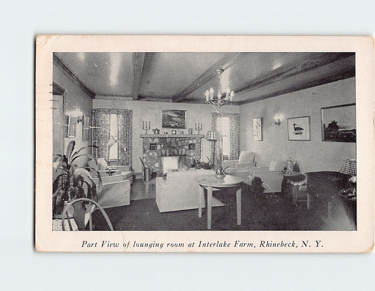 Postcard Part View of Lounging Room at Interlake Farm Rhinebeck New York
