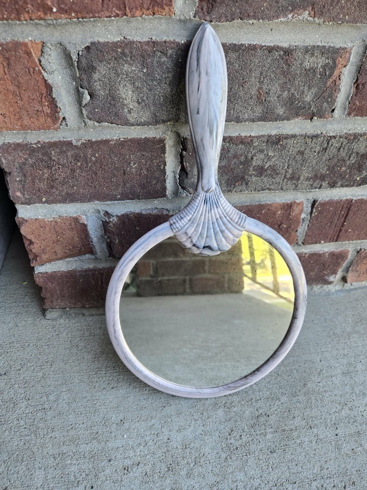 MINT 1920s 1930s Art Deco Hand Mirror Pearlized Marbled Celluloid Clamshell 14\
