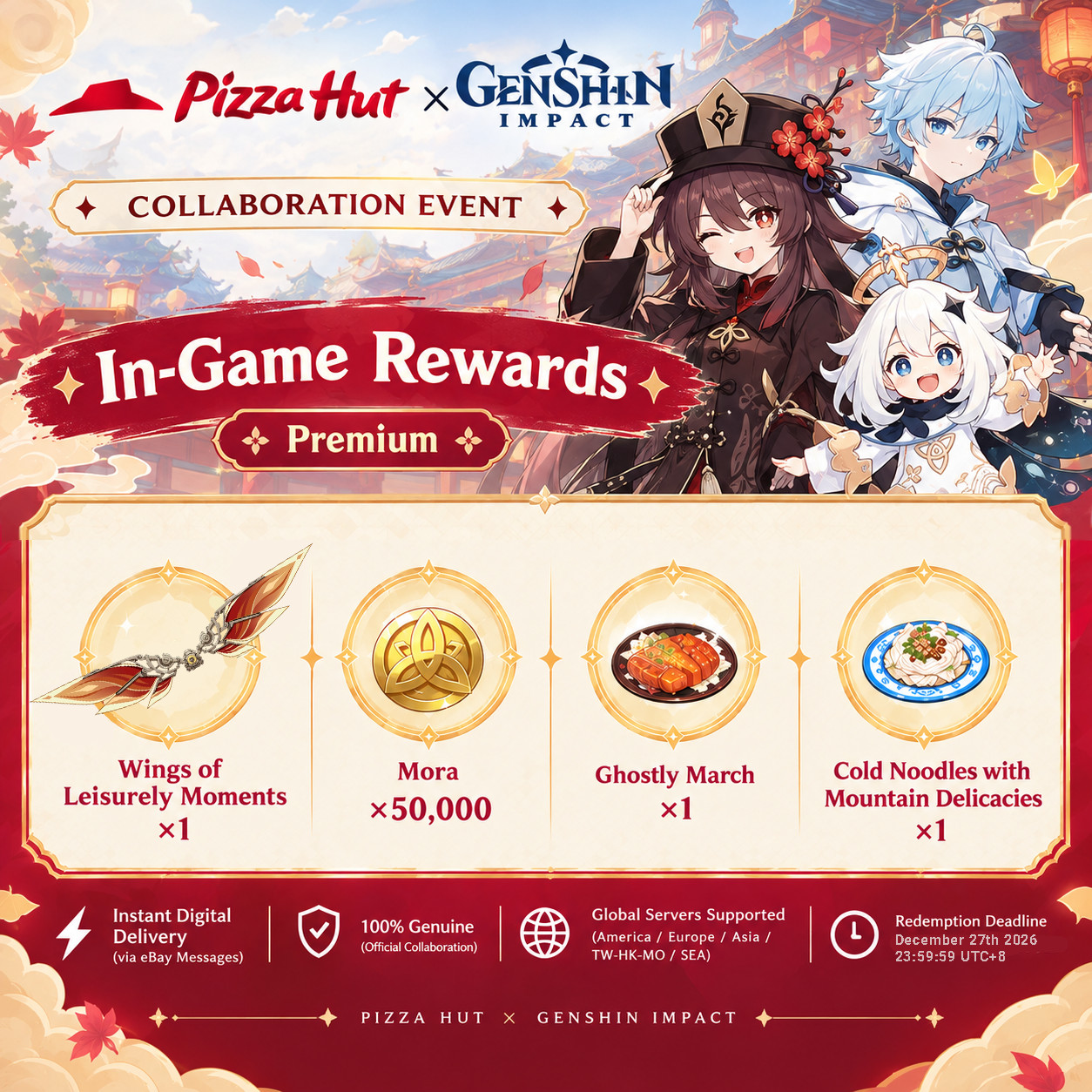 Genshin Impact x Pizza Hut Wings of Leisurely Moments Redeem Code