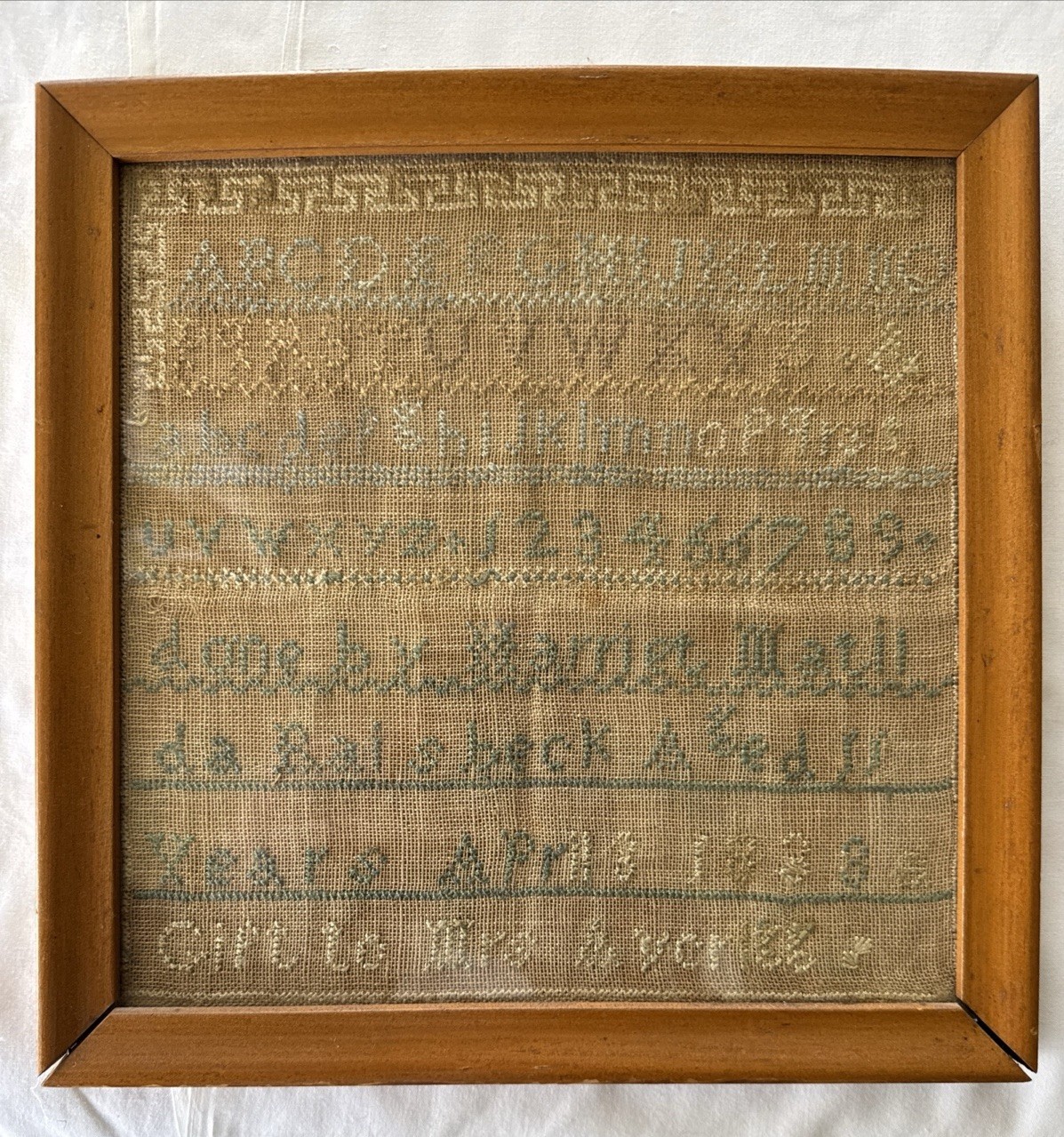 Antique Needlework Sampler dated 1838 Marriet Matil 11 years old small stitches