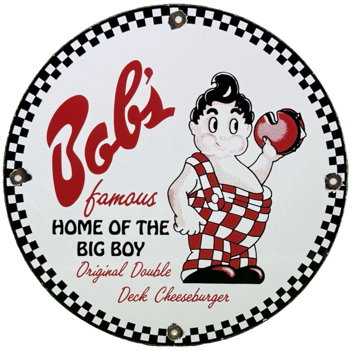 VINTAGE BOB\'S BIG BOY PORCELAIN SIGN DOUBLE DECK CHEESEBURGER DINER RESTAURANT
