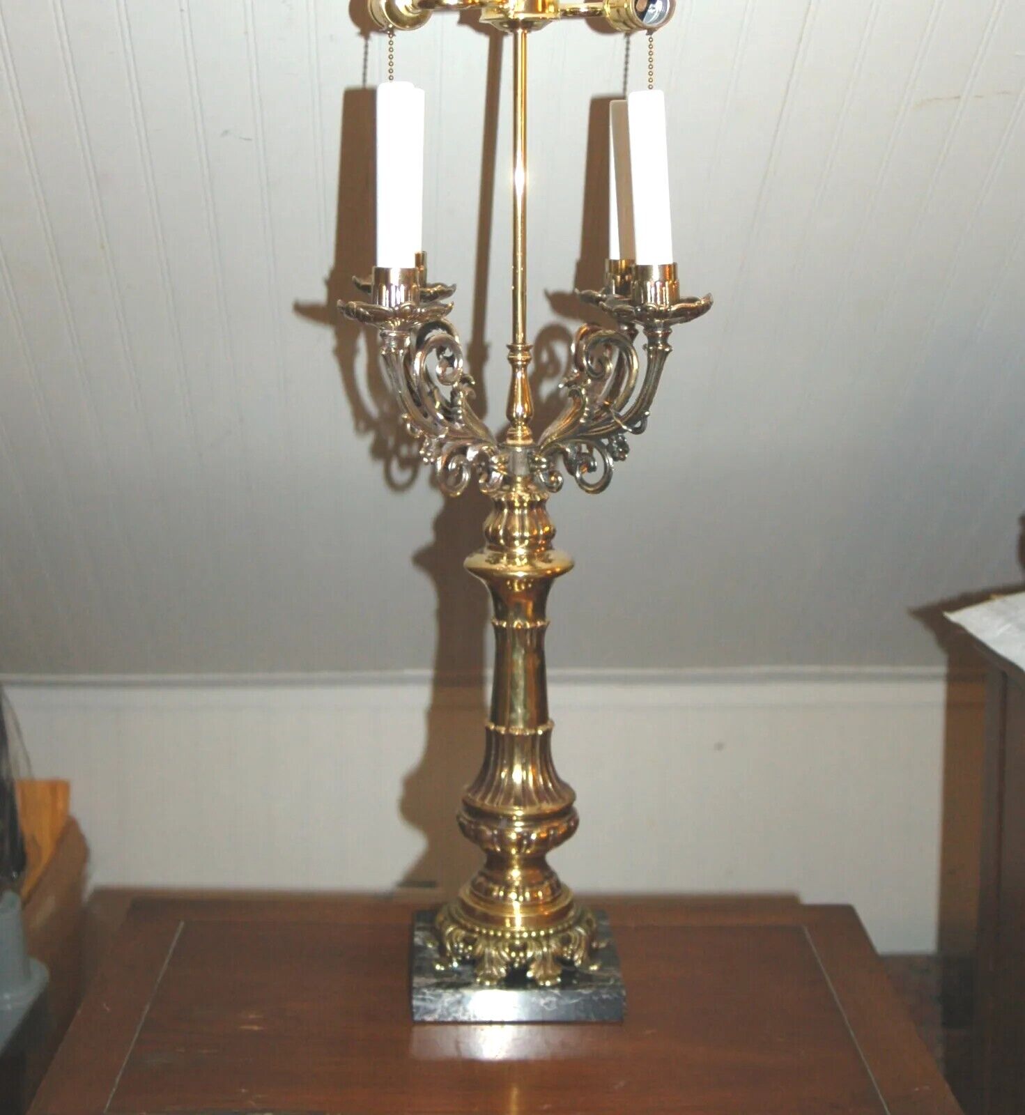 BRASS GIRANDOLE LAMP Baroque Bouillotte Large Multi-Arm Candelabra Gold Black
