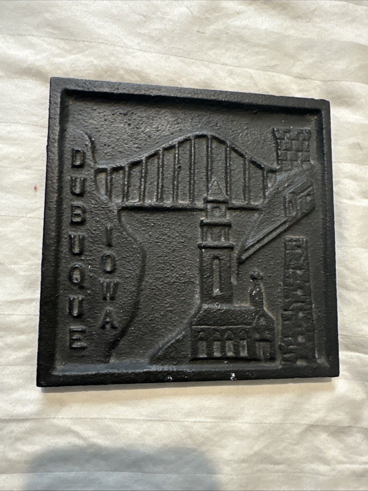 Vintage Cast Iron Plaque Dubuque Iowa Bridge Black 6” X 6”x .25” Vintage Cast Iron Plaque Dubuque Iowa Bridge Black 6” X 6”x .25”