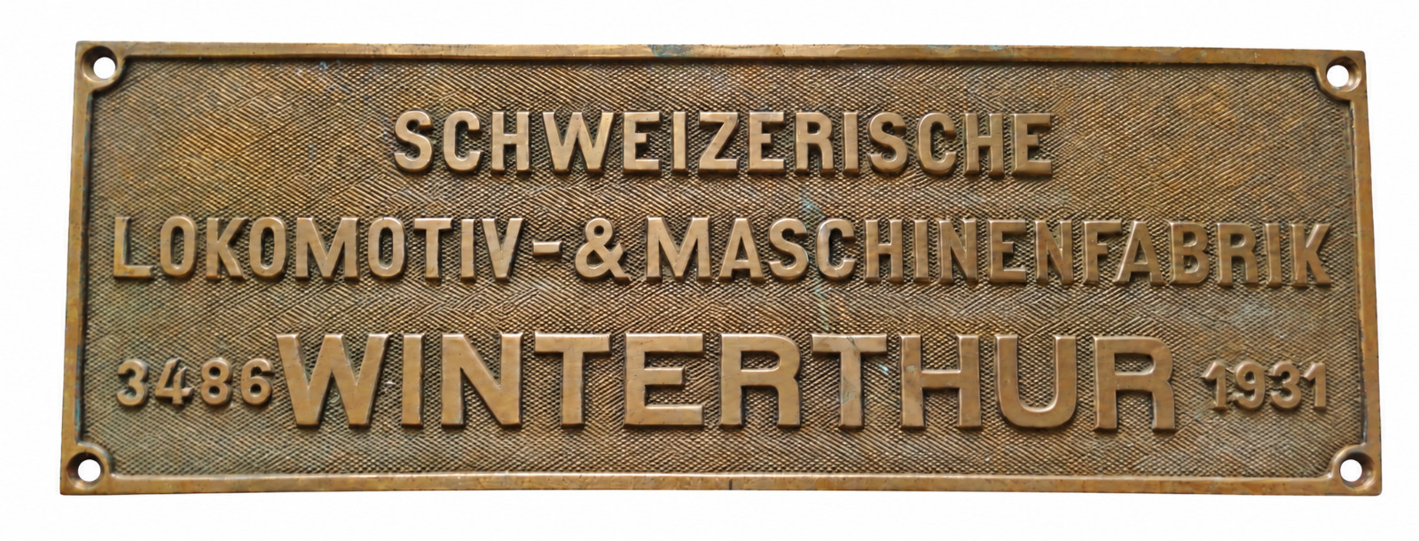 SBB - Swiss Locomotive Builder\'s Brass Plate SLM WINTERTHUR No.3486 Year-1931