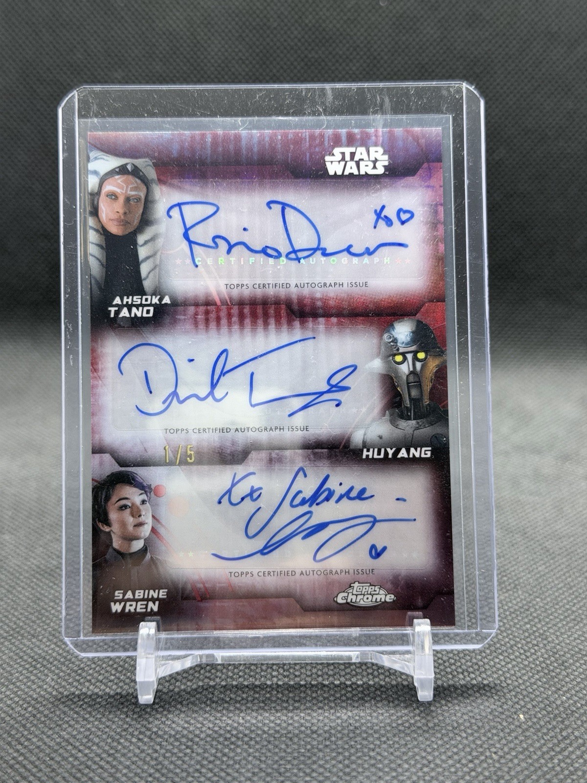 2026 Topps Chrome Star Wars Galaxy Triple Auto Huyang Sabine Wren Ahsoka Tano /5
