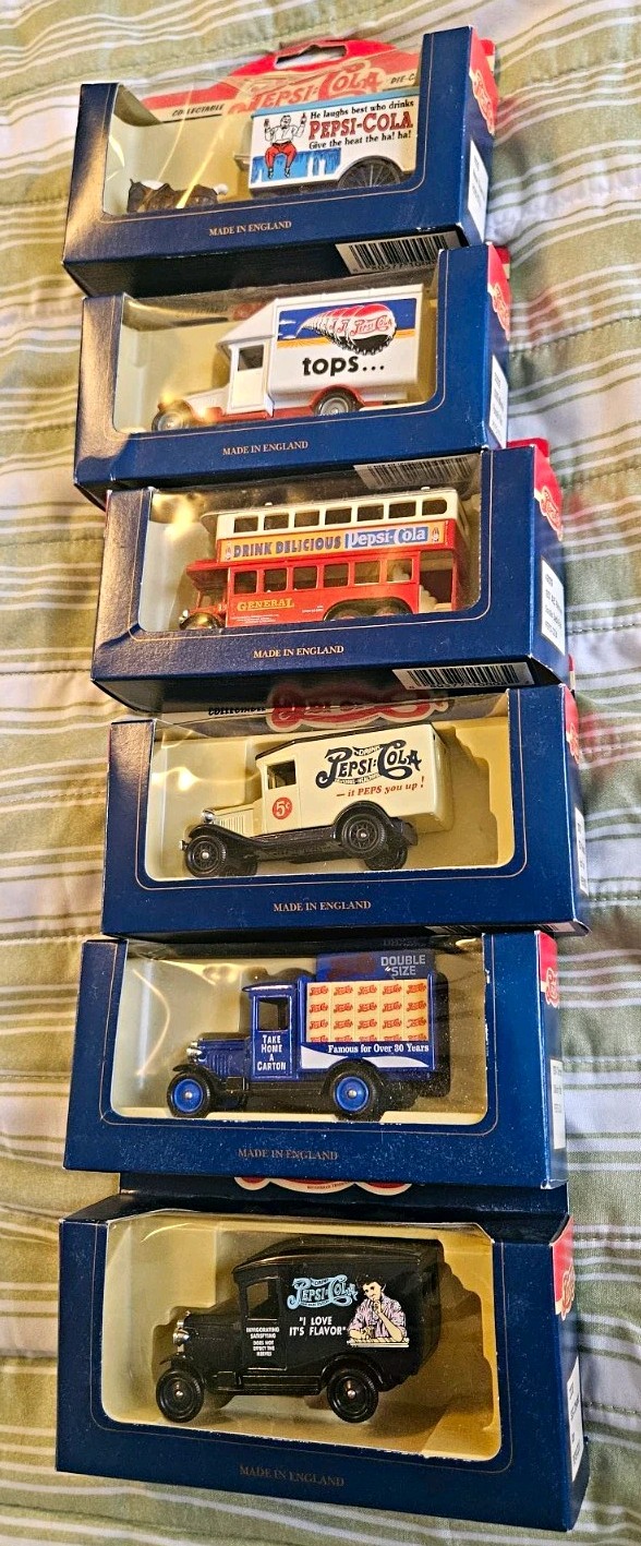 Vintage Pepsi Die-Cast Model Vehicles (6) Boxed Reproductions 1931-1935,