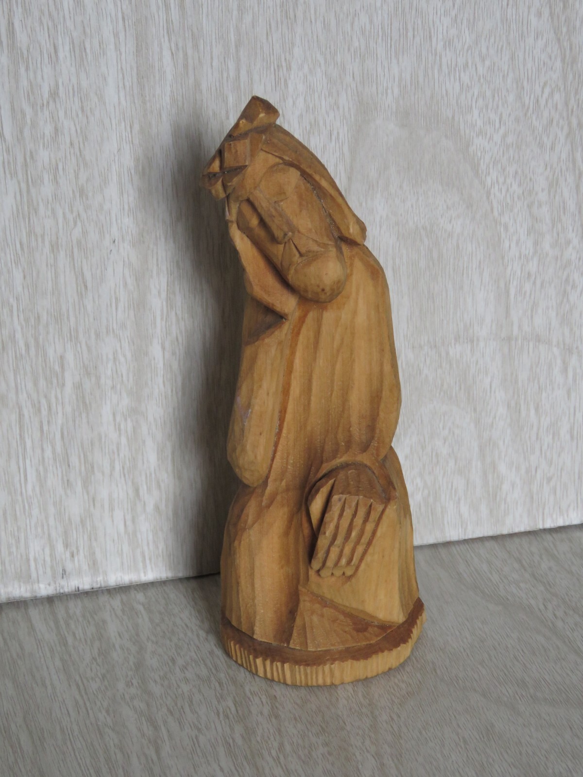 Pensive Christ Jesus Rupintojelis Lithuania Wood Carved Folk Art Figurine 5.25