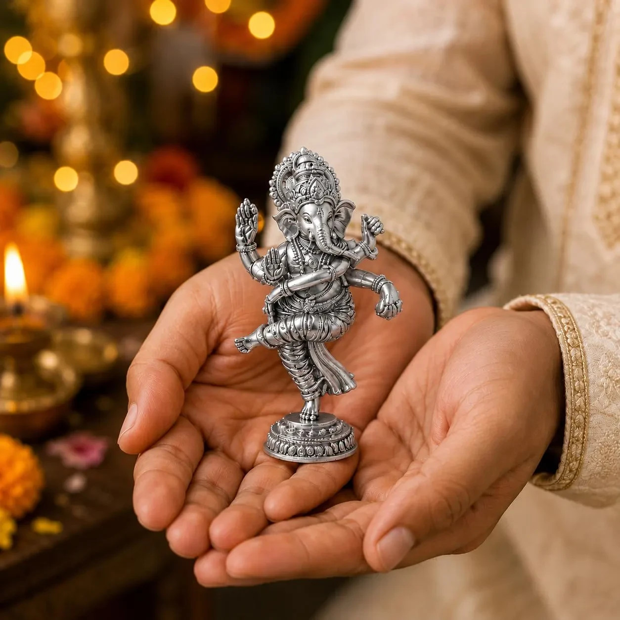 2 Inch Brass Dancing Ganesha Idol Statue Lord Ganesh Nataraja Hindu Home Temple