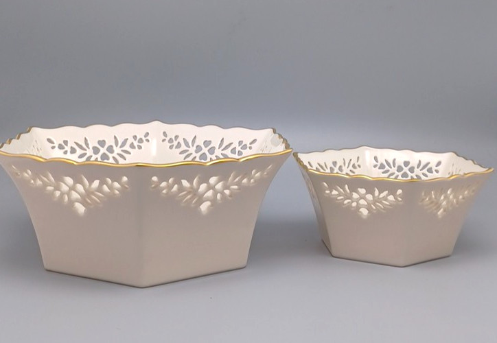 LENOX Shelburne Hexagonal Bowls with rim cutouts and 24K gold trim Set of 2 LENOX Shelburne Hexagonal Bowls with rim cutouts and 24K gold trim Set of 2
