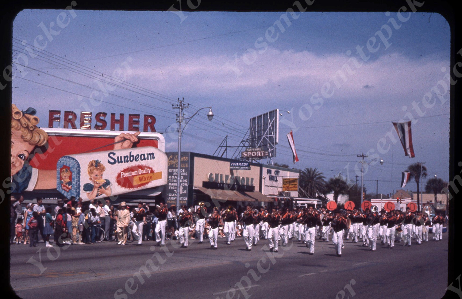 sl08 Original Slide  1960's ? Sunbeam Bread billboard / parade 358a