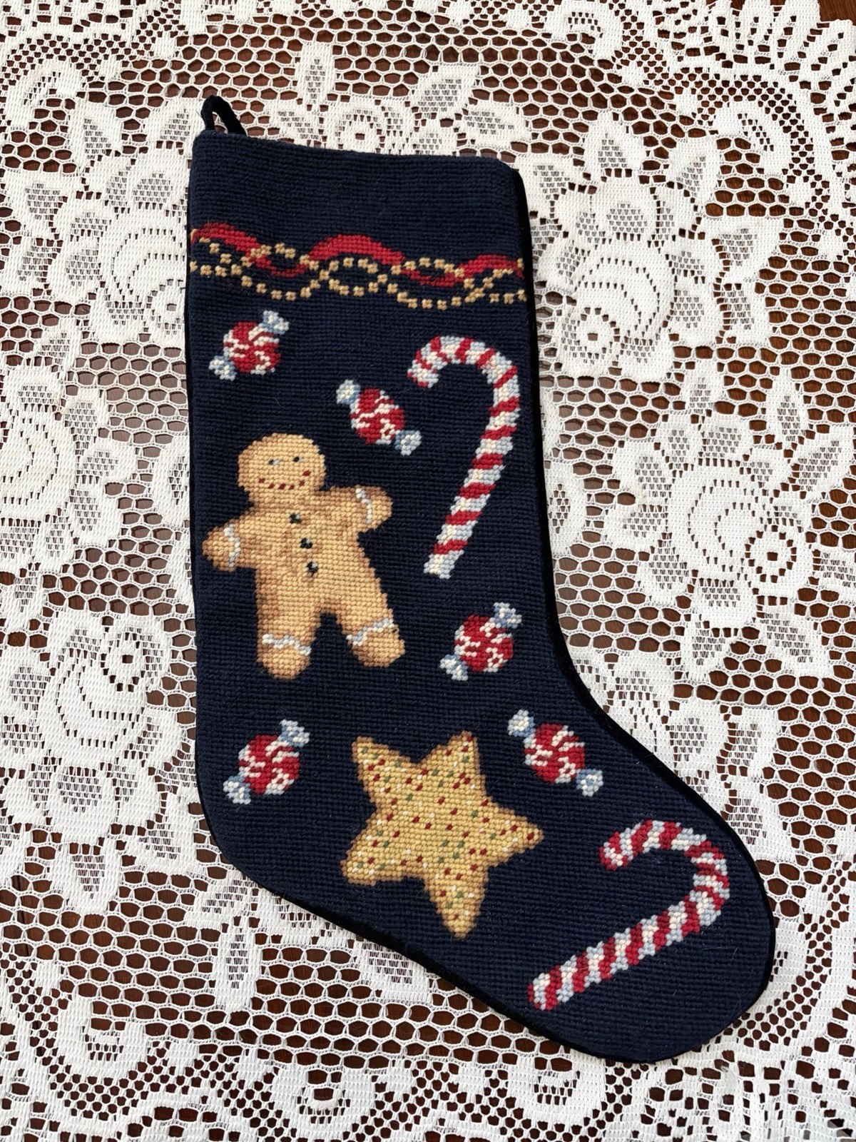 20x7.5 - I Have 50+ LANDS END Needlepoint Christmas Stocking- Ginger Bread 20x7.5 - I Have 50+ LANDS END Needlepoint Christmas Stocking- Ginger Bread