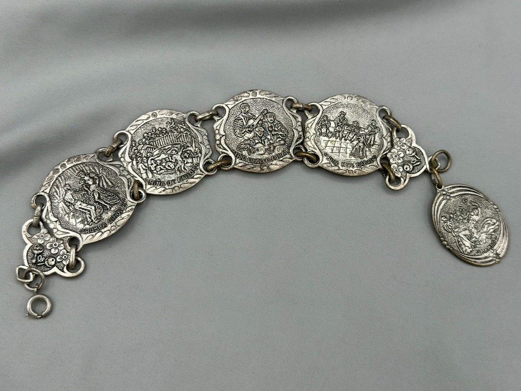 1940s CUBA Story Panel Bracelet Rumba Dance Criollo Cubano Repousse Vintage
