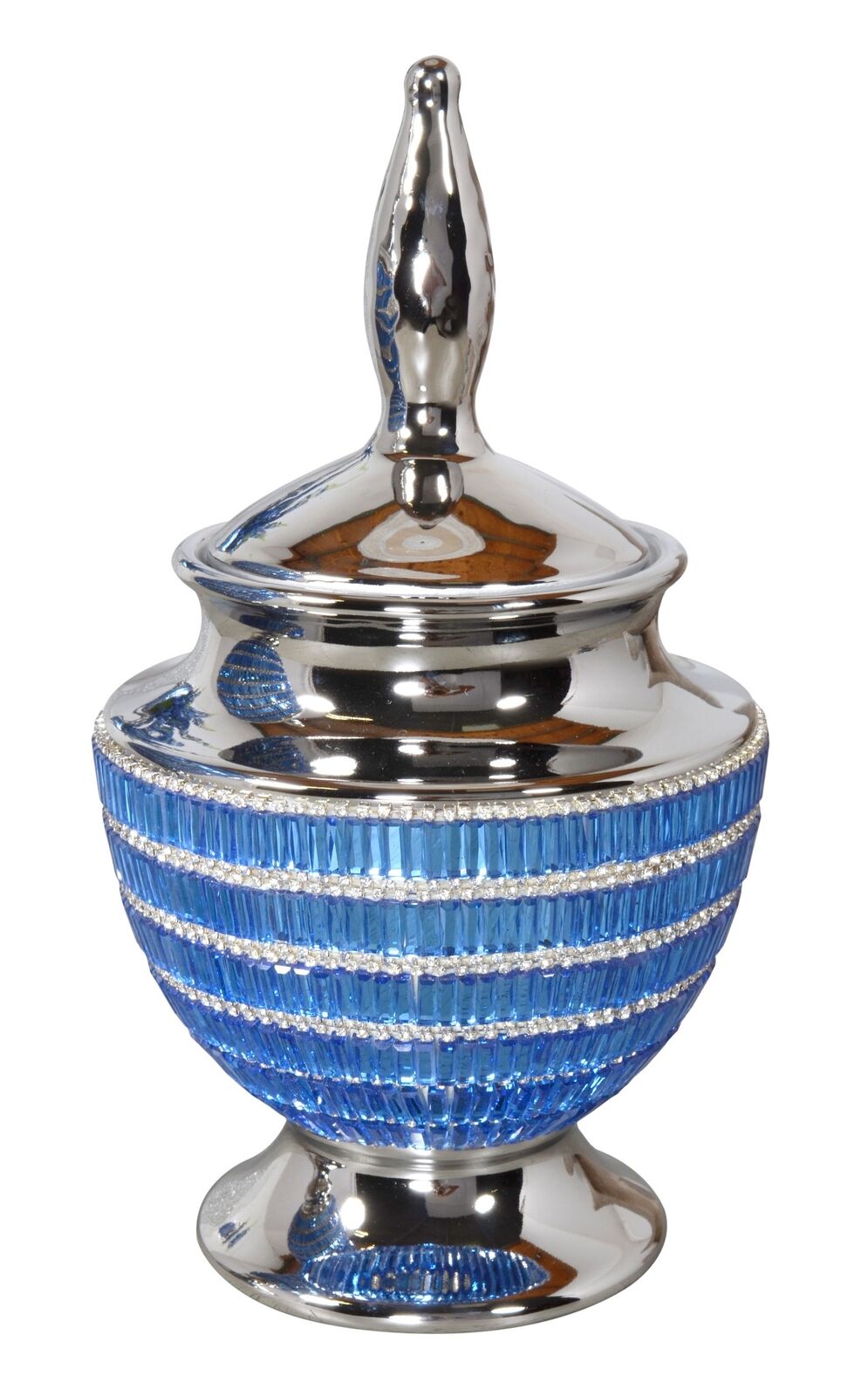 Tall Silver Blue Modern Style Mirror Mosaic Decorative Box Urn With Lid