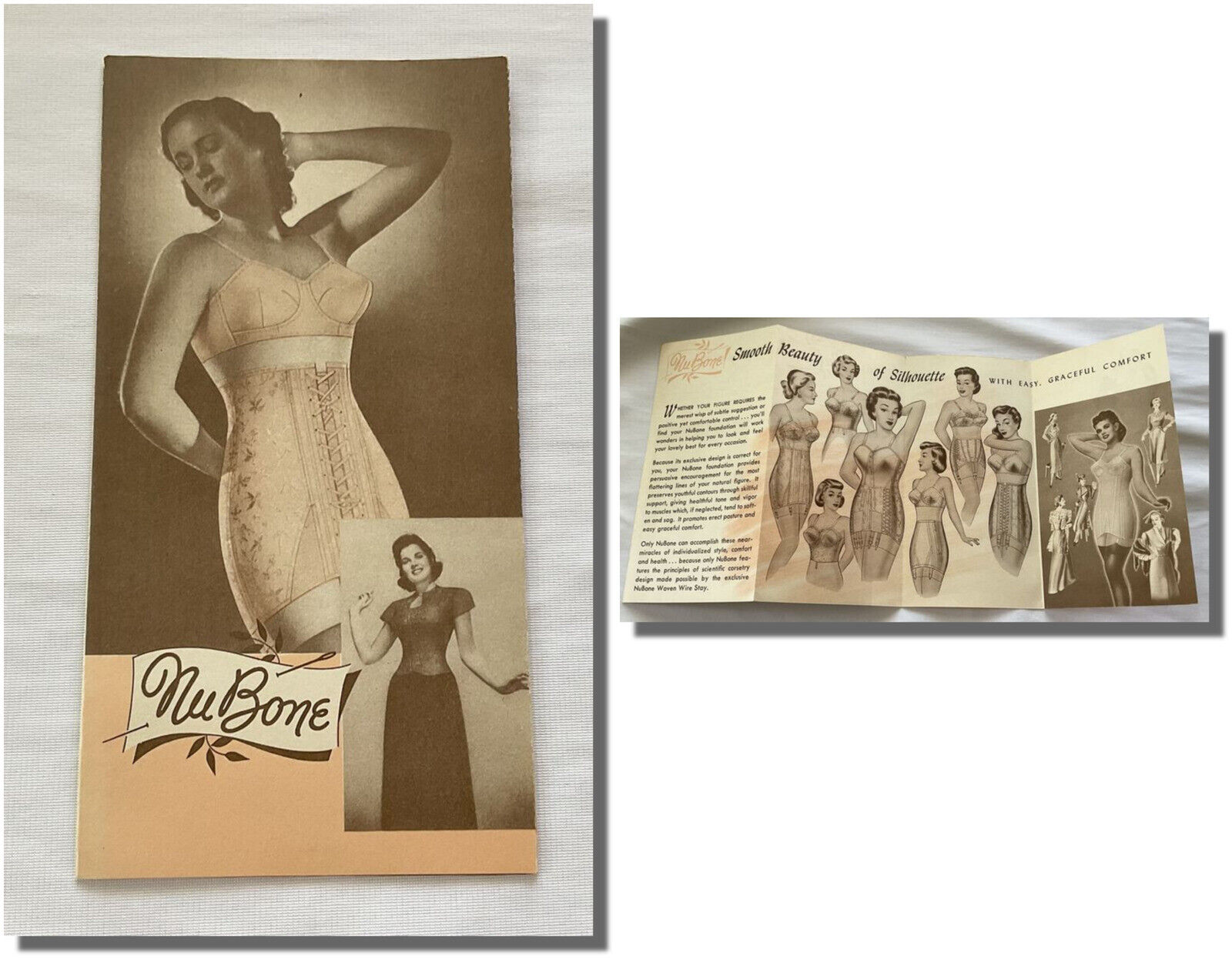 Vintage 1930s Fold Out Nu Bone Corset Advertising Pamphlet w Awesome Graphics