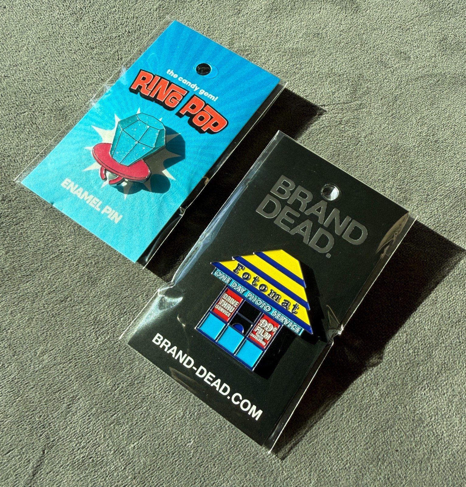 Brand Dead Enamel Pin Set Ring Pop Candy & Fotomat Photo Booth Lot of 2 New Brand Dead Enamel Pin Set Ring Pop Candy & Fotomat Photo Booth Lot of 2 New