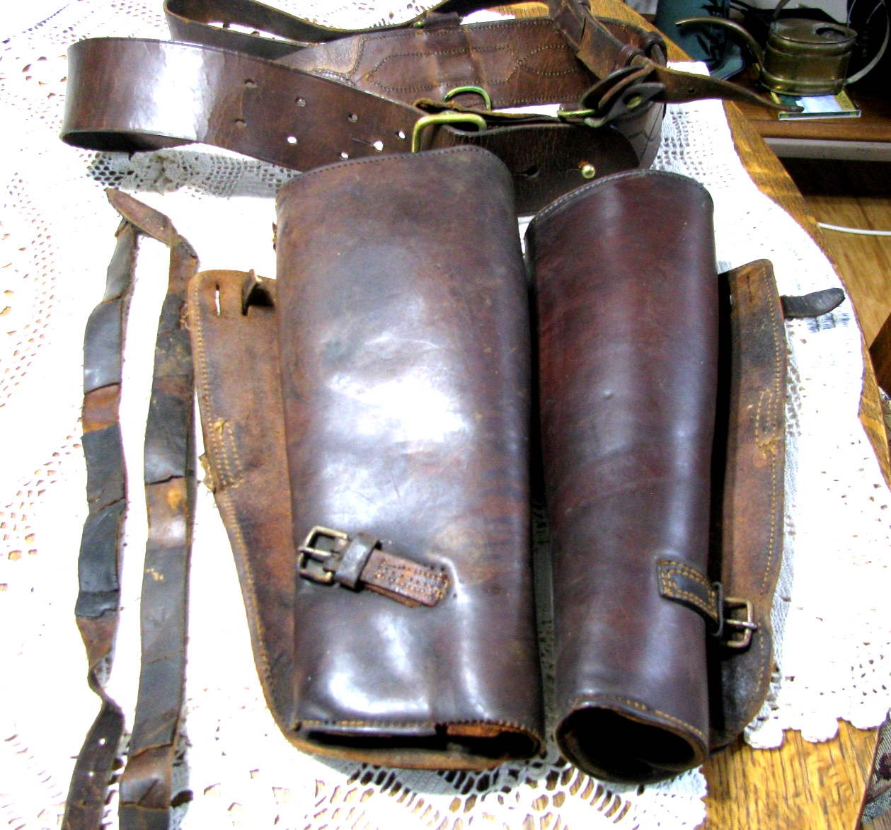 Antique- US Cavalry Leather Gaiters and Belt with Shoulder Strap 1898-1918