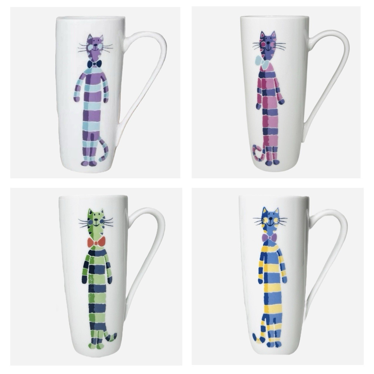 McLAGGAN SMITH Mugs Mug Cup Set 4 Pat’s Cats Tall Skinny Latte Scotland Coffee