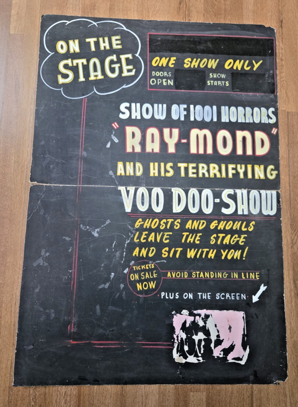 Large Original RAY-MOND Voodoo Show Poster Hand Painted - 1950s Ghost Horror