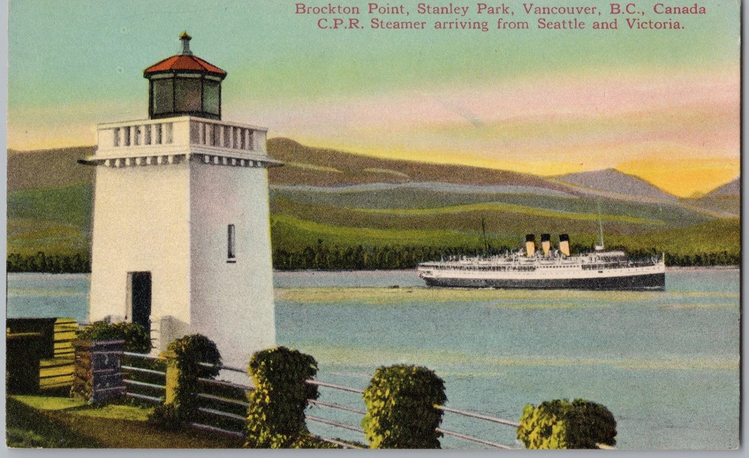 Brockton Point Lighthouse Vancouver B.C. CPR Steamer Postcard c1910s D98