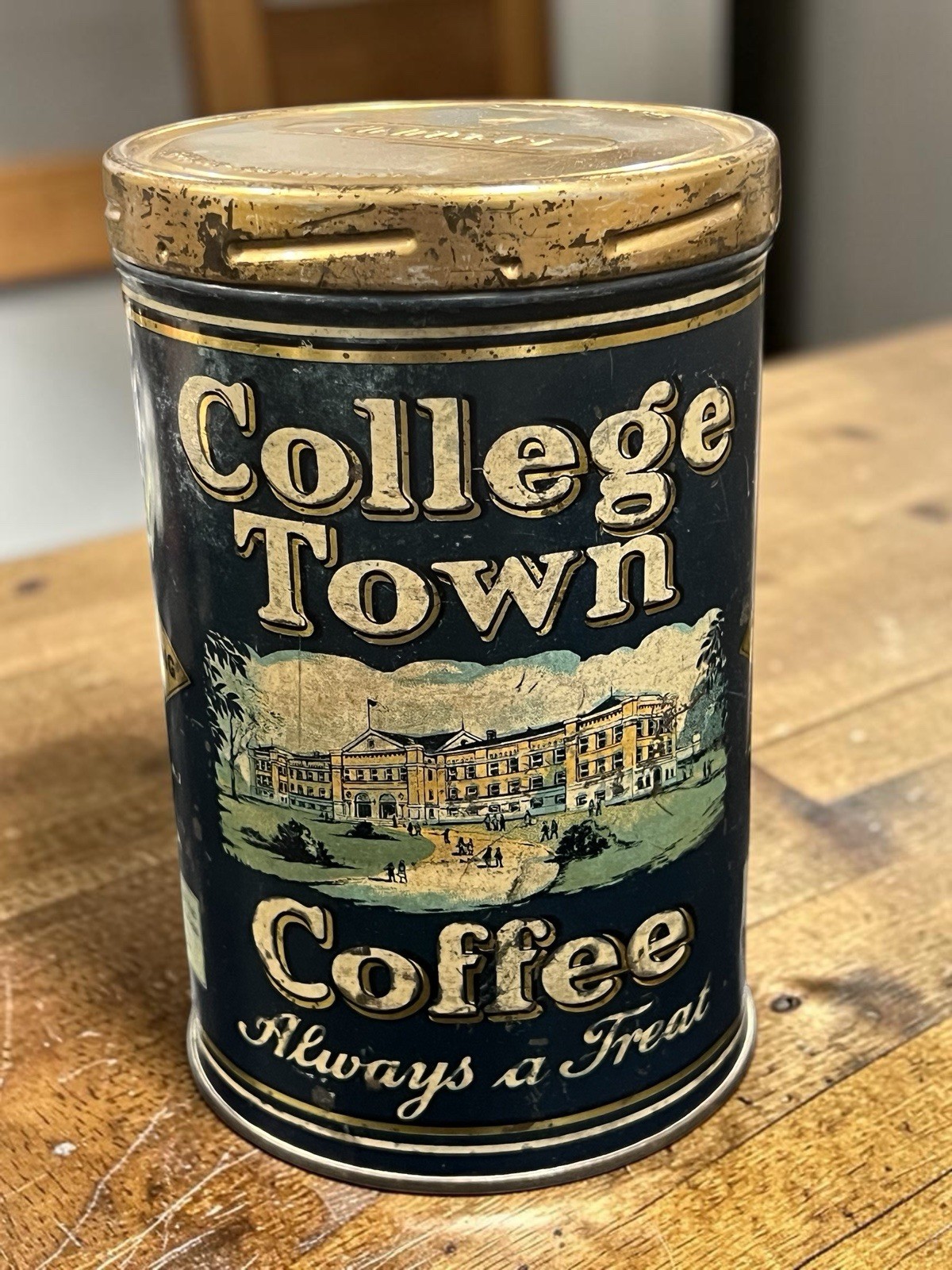 Antique College Town Coffee Tin Lefkowits Elias Co New Brunswick NJ Historic