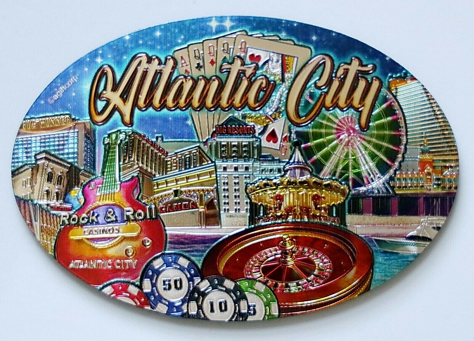 Atlantic City New Jersey Skyline Oval Foil Magnet 3.75