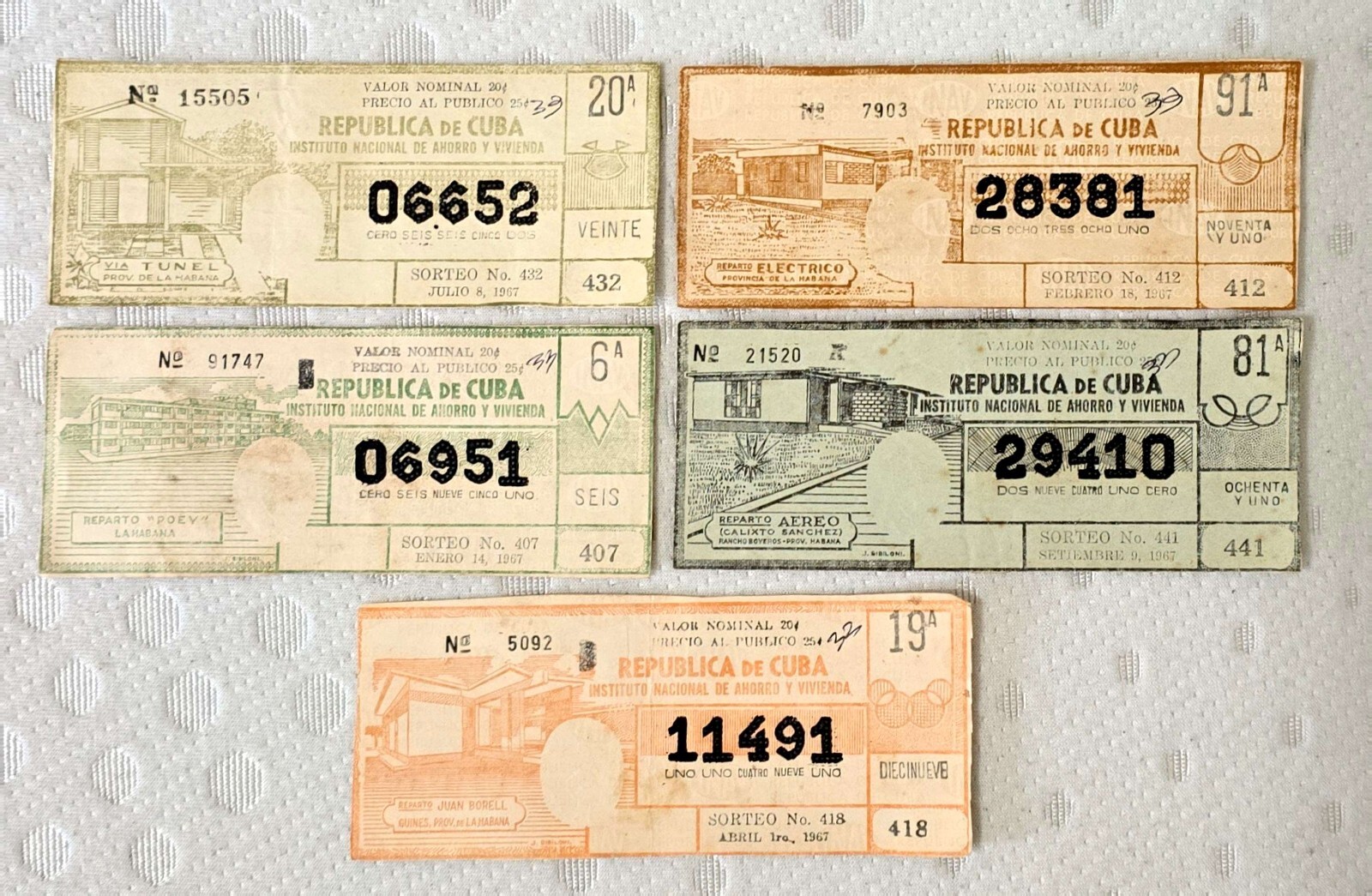 5 Billetes De Loteria -1967-republica De Cvb@