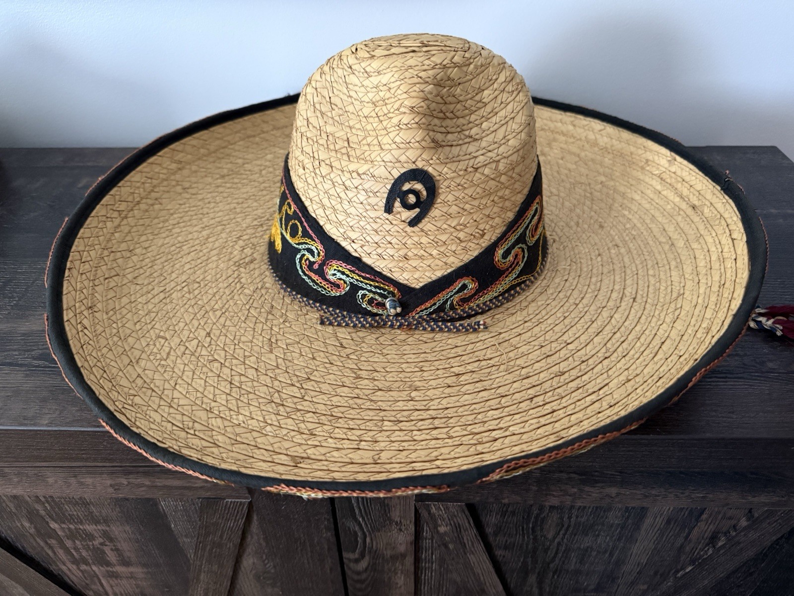Detailed Vtg Mexican Charro Sombrero Straw Palma Embroidered Horse Western Hat