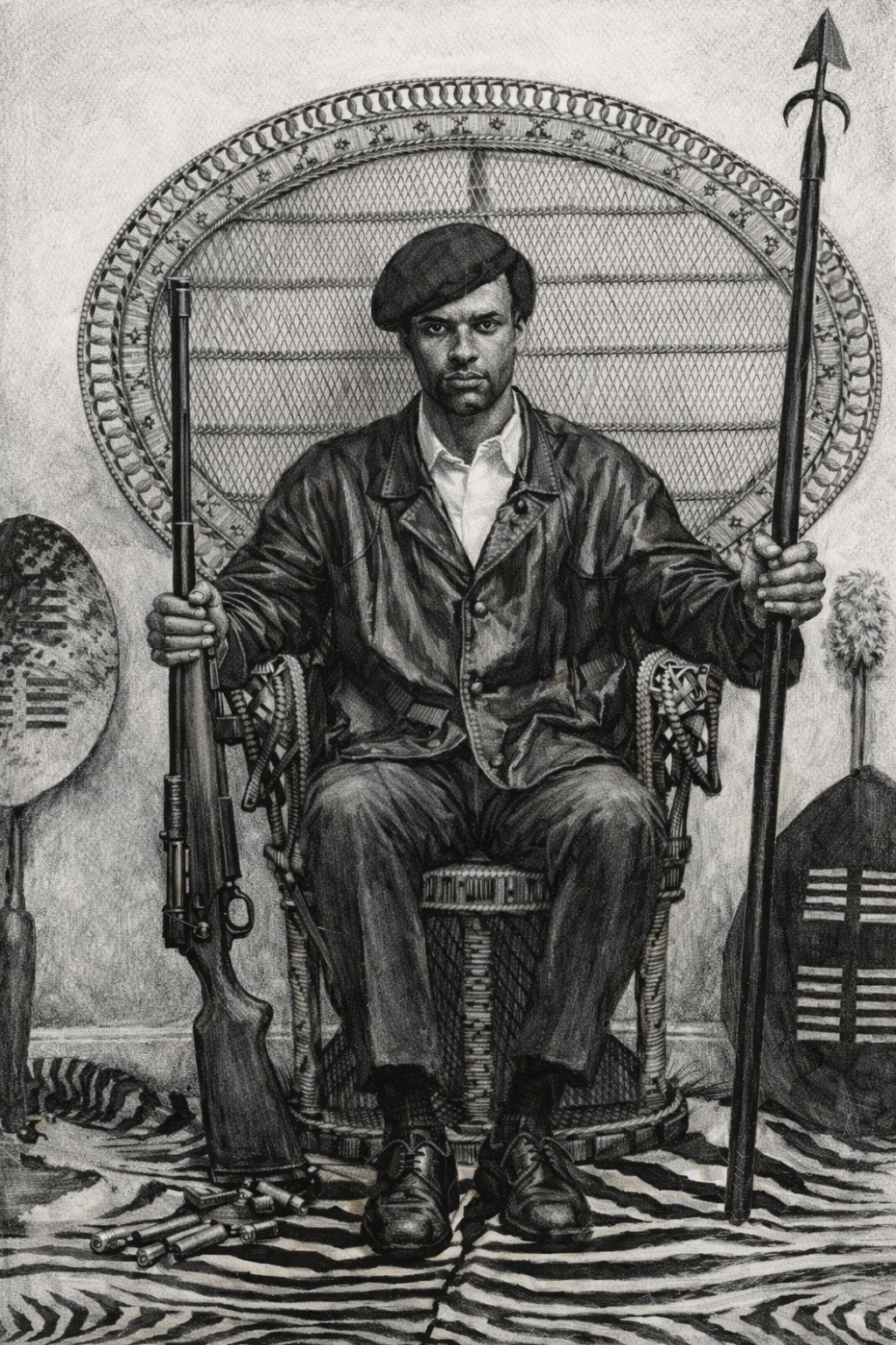 Huey P. Newton Black Panther Iconic Chair Pencil Drawing Picture Photo 4x6