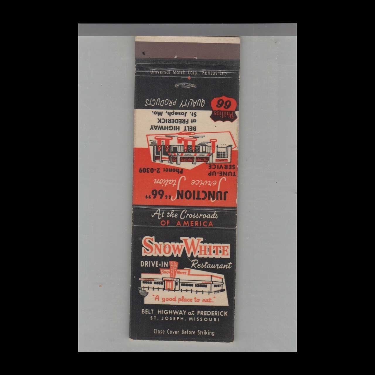 Matchbook Cover Junction 66 Phillips 66 Crossroads of America St. Joseph MO Matchbook Cover Junction 66 Phillips 66 Crossroads of America St. Joseph MO