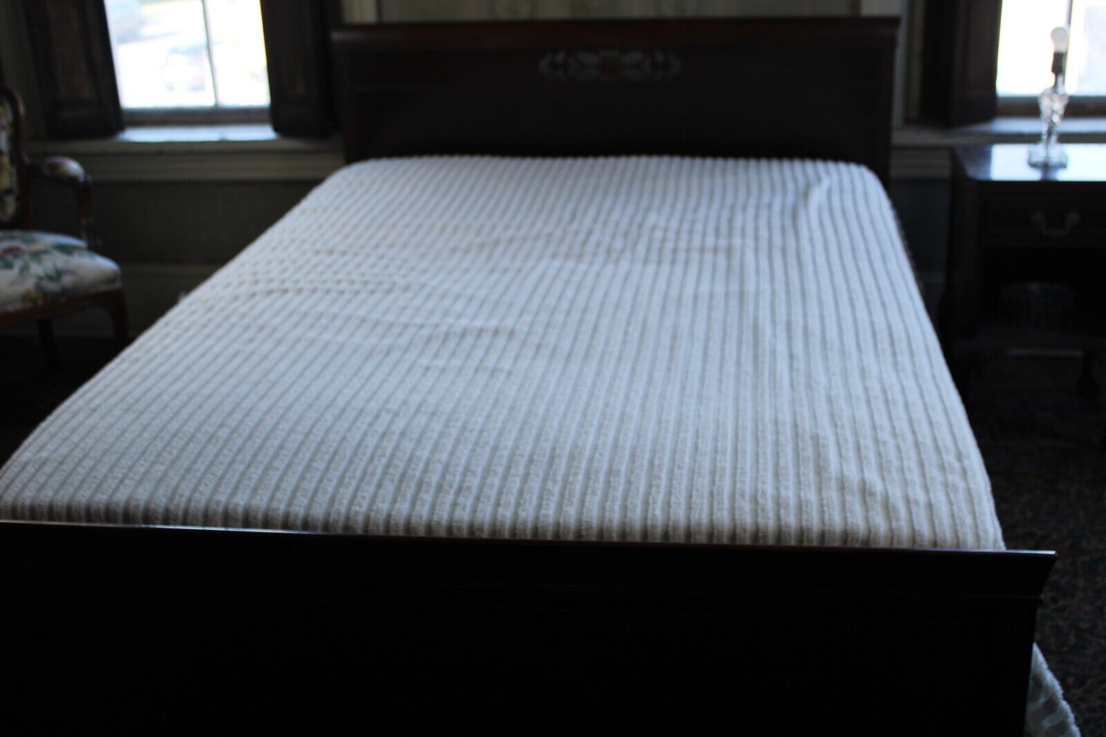 Vintage White Chenille Bedspread 75
