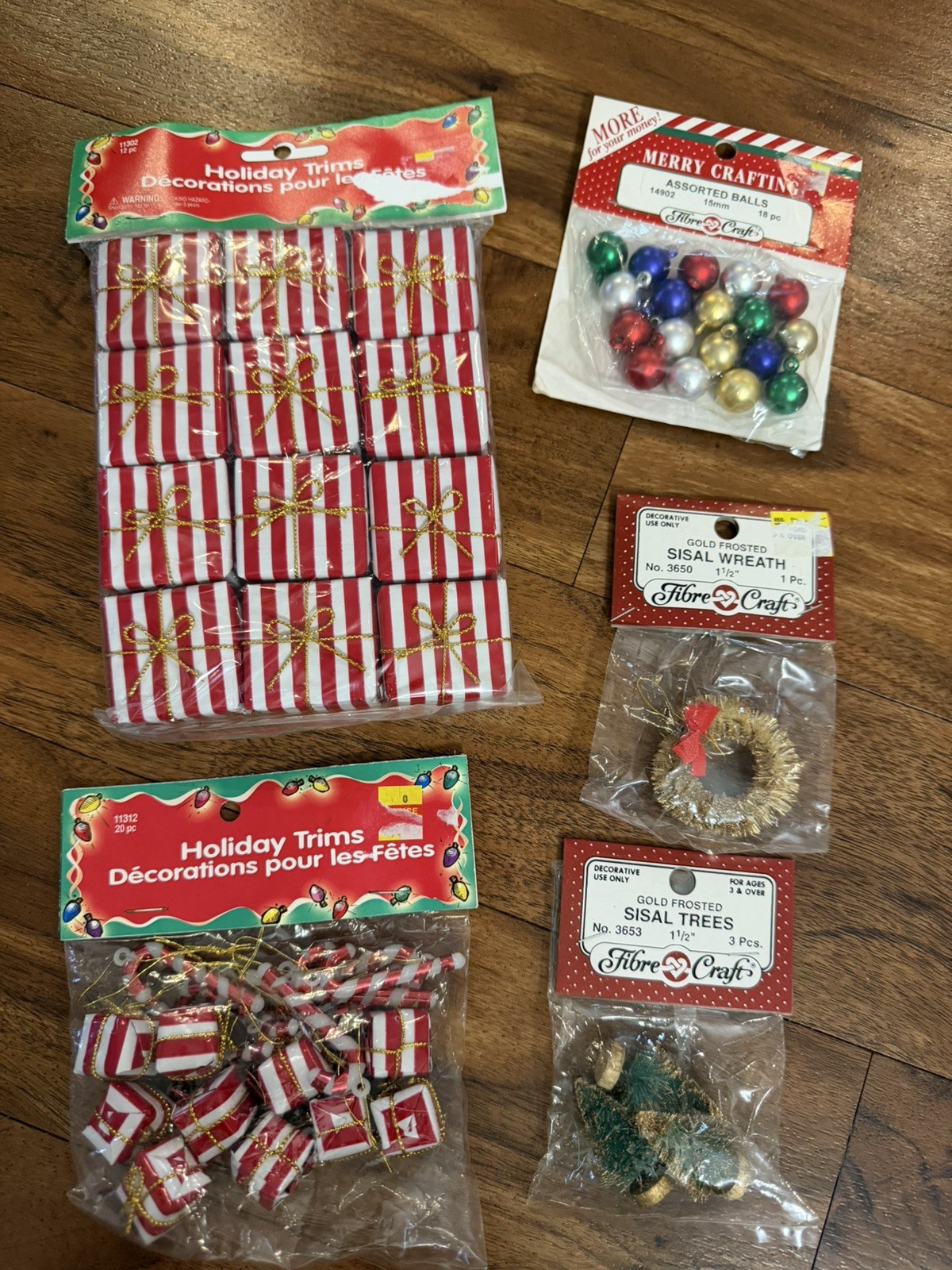 Vintage Christmas Miniatures & Trinkets Lot NEW W/Packages Ornaments Lights Tree