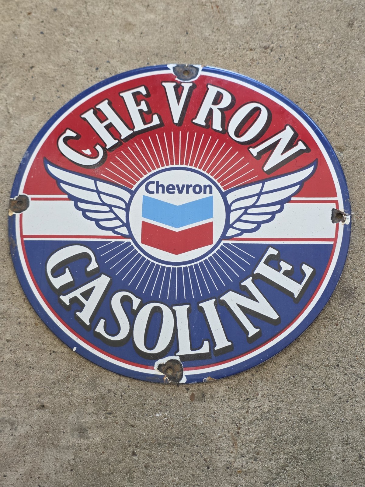 VINTAGE CHEVRON PORCELAIN GAS PUMP SIGN CLASSIC GAS & OIL 12