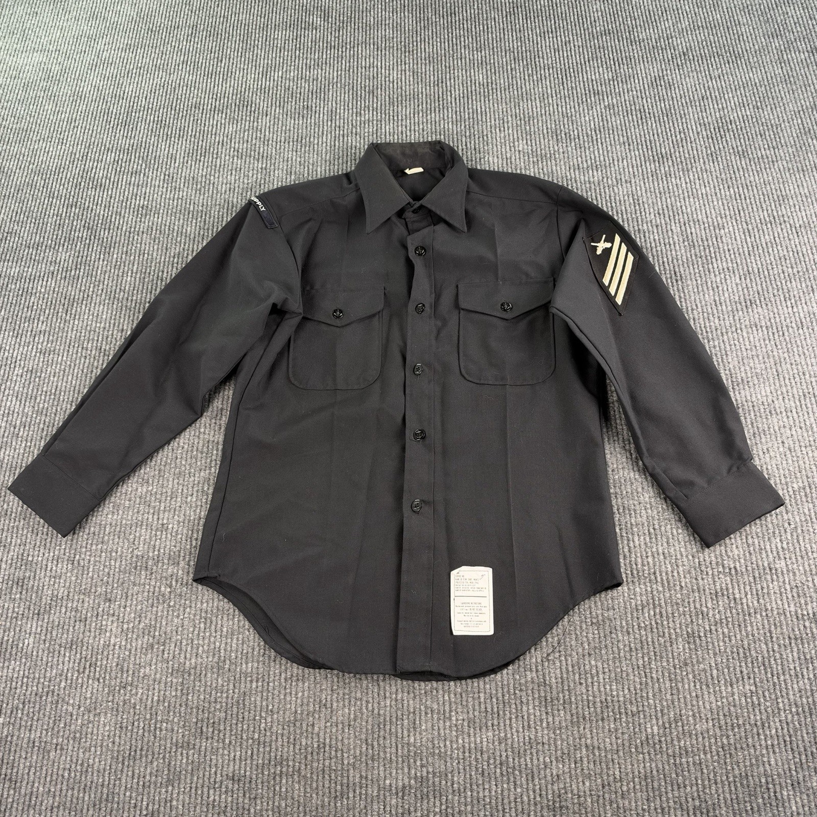 Vintage US Navy Dress Blue Shirt Men 15x31 Black Wool Blend Military USS Supply