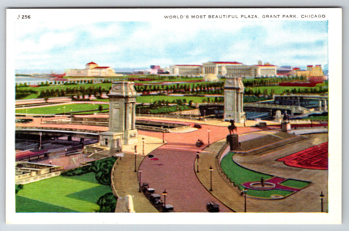 c1940s World\'s Most Beautiful Plaza Grant Park Chicago Linen Postcard