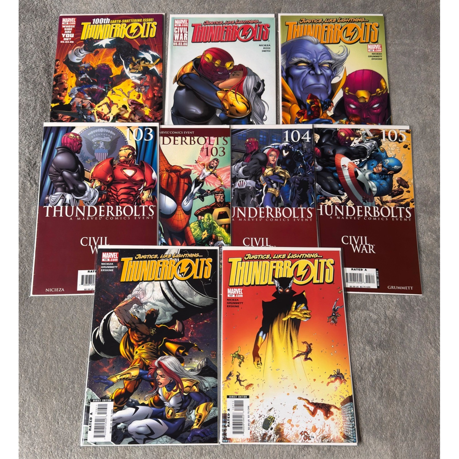 Thunderbolts Vol 2 Lot #100-107 +103 Variant & Extravaganza Marvel Comics 2006