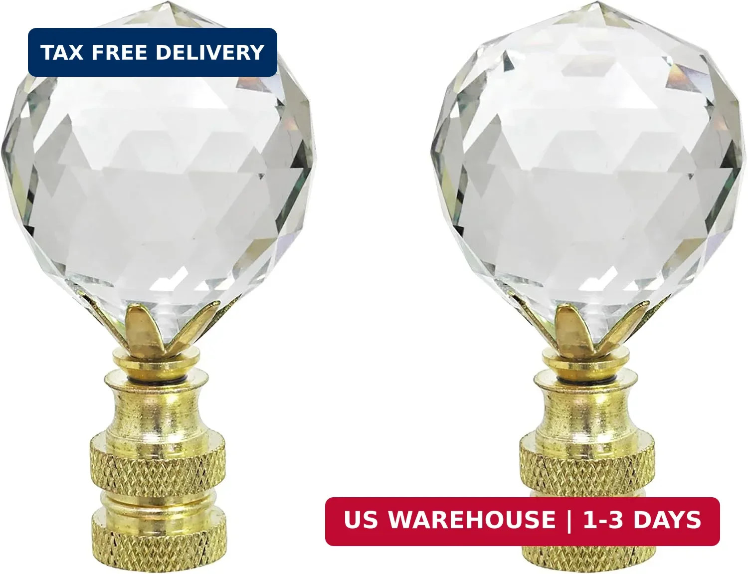 24007-12 Clear Faceted Crystal Lamp Finial in Brass Plated Finish, 2-1/4\