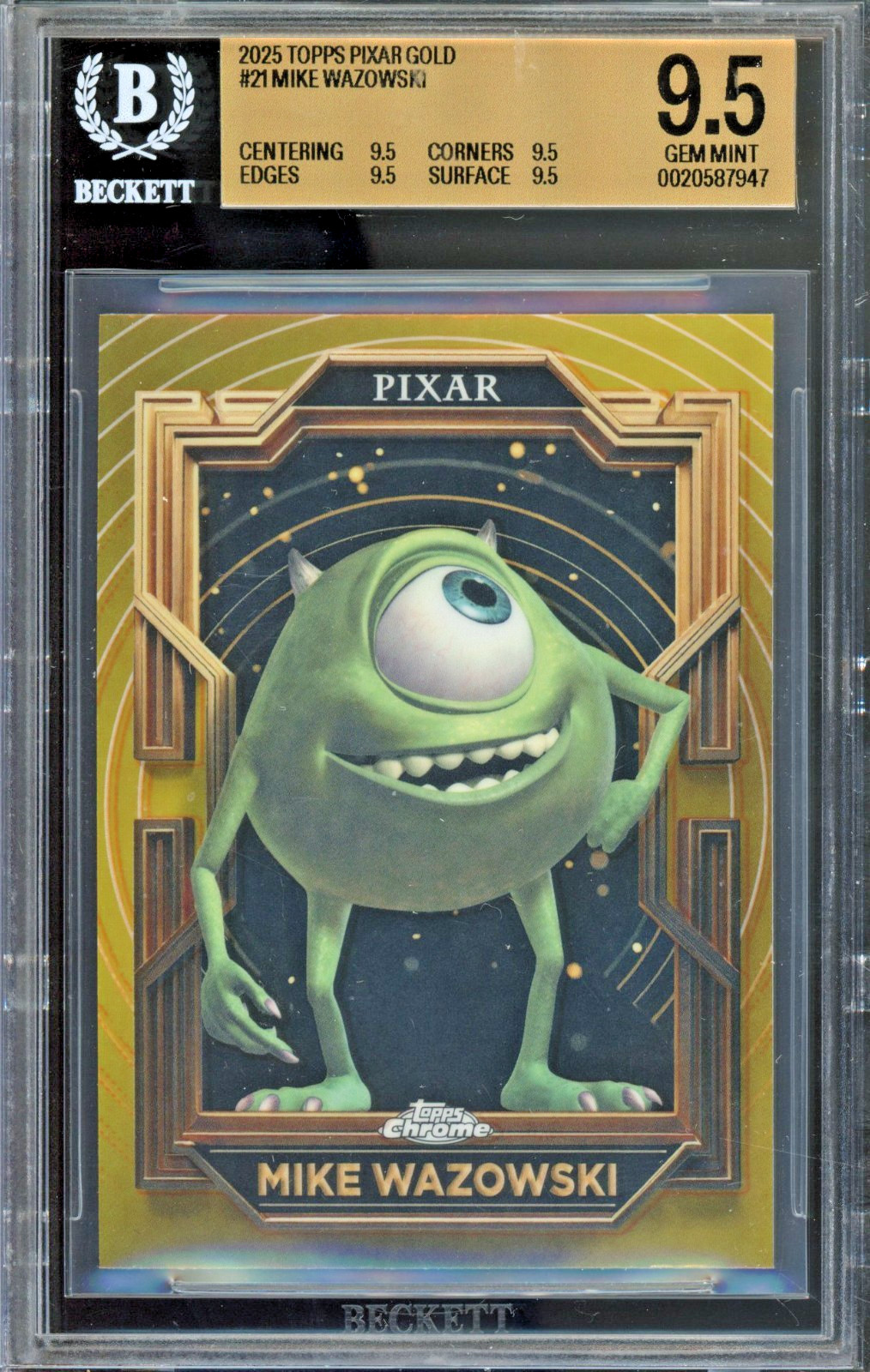 2025 Topps Chrome Disney Pixar Gold Mike Wazowski #21 BGS 9.5