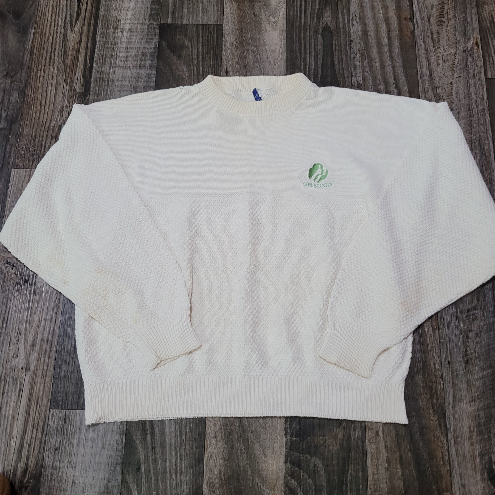 Vintage 90s Velva Sheen Girl Scouts Sweater Womens Large (Stains)