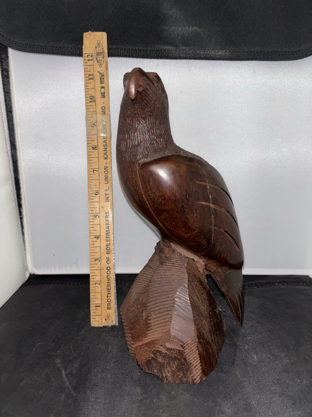 Vintage ironwood hand carved wooden eagle sculpture dark   Solid