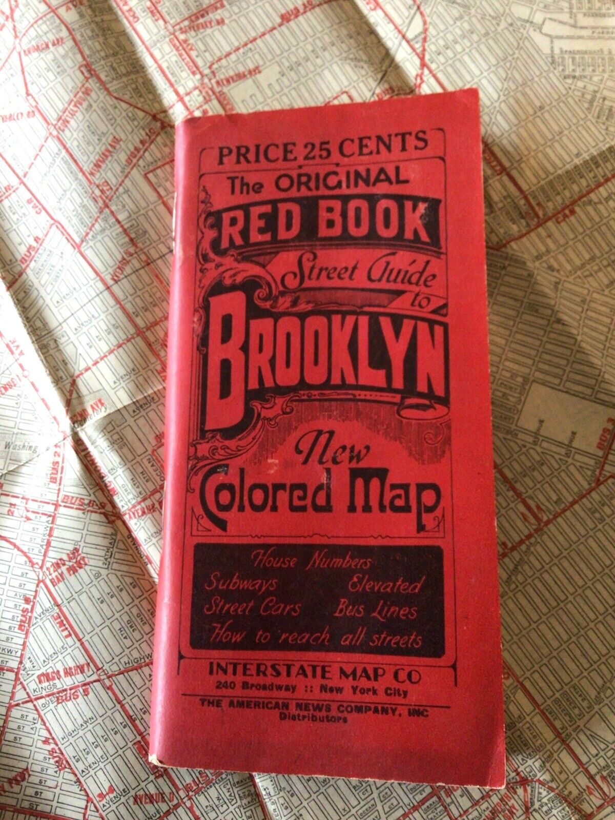 Original Mint 1936 RED BOOK GUIDE TO BROOKLYN + Great Colored MAP Of Brooklyn
