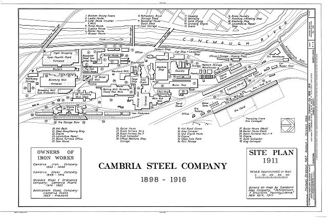 Cambria Steel Company Johnstown PA 1911 Site Plan Conemaugh River Iron Works