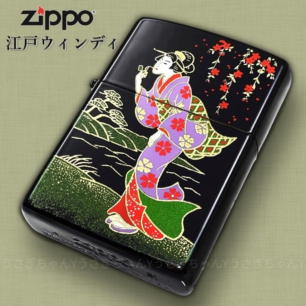 Zippo Real Gold Makie Ukiyoe Windy Edo Japanese Lacquer Lighter Gold Tank